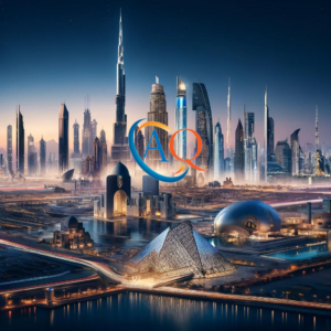 Composite image featuring the iconic skylines of Dubai and Abu Dhabi merged together, with landmarks like Burj Khalifa and Louvre Abu Dhabi illuminated at twilight, symbolizing the luxury, culture, and modern opportunities of the UAE.
